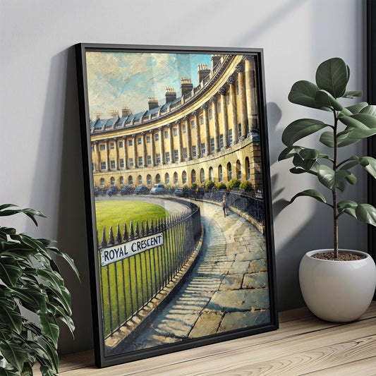 Bath Royal Crescent Wall Art Print – England Travel Poster, Housewarming Gift, Historical Bath Cityscape Artwork