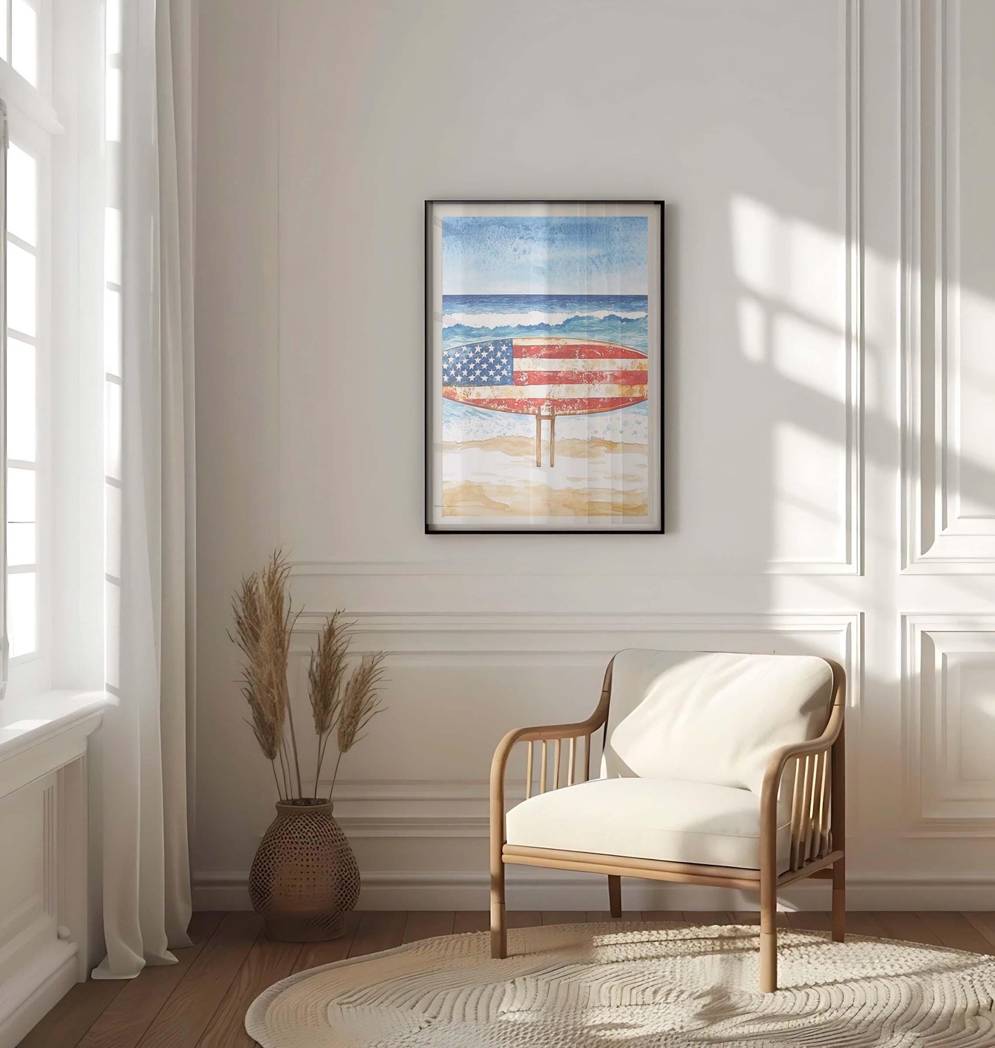 Surfing Artwork USA Wall Art Patriotic Beach House Decor Summer United States Poster Coastal Home Decoration