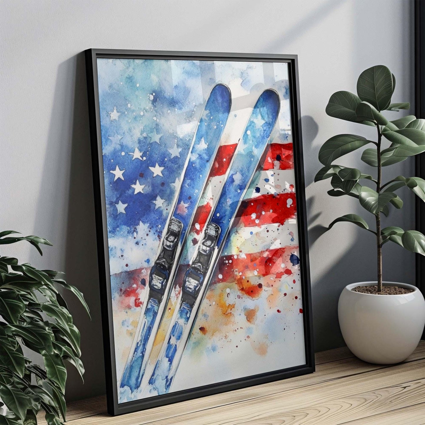 Skiing Artwork USA Wall Art Patriotic American Independence Poster Winter Home Decor United States
