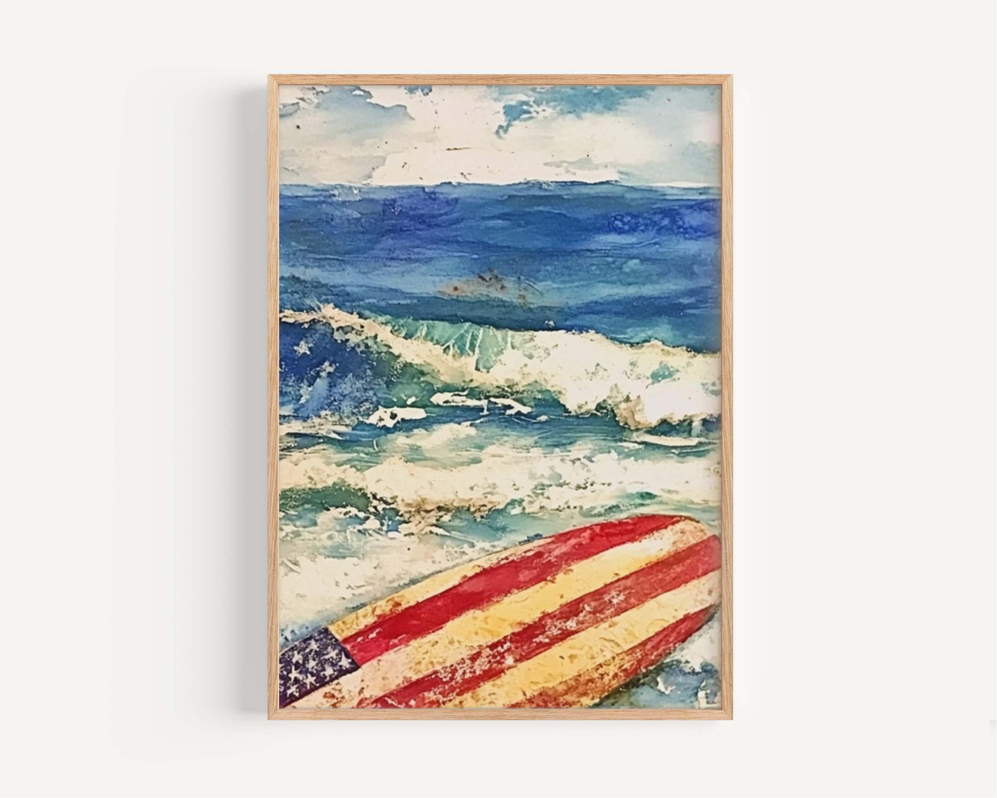 Surfing Artwork USA Wall Art Patriotic Beach House Decor Summer Poster United States Coastal Home Decoration
