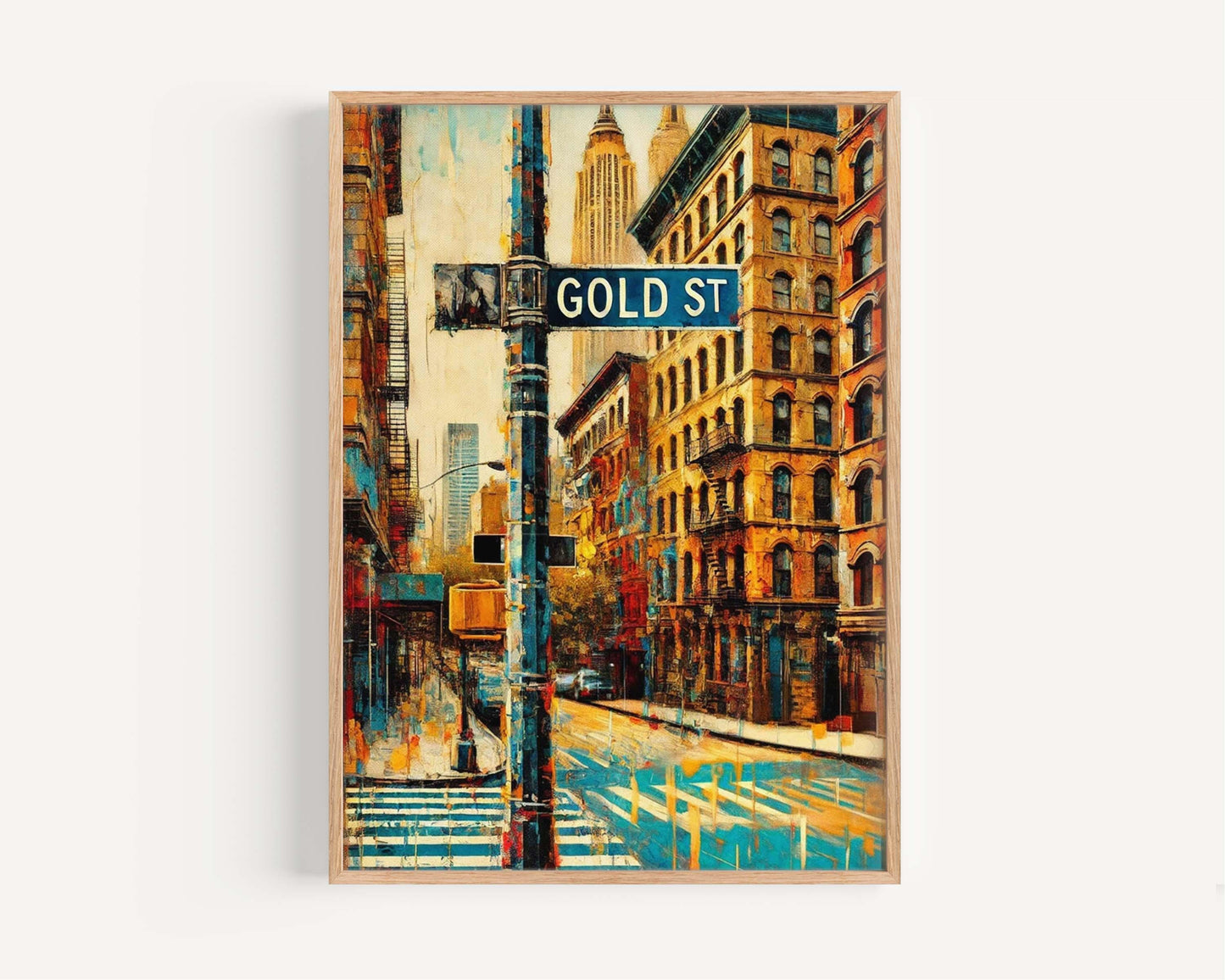 Gold St Print Manhattan Art, NYC Wall Art, New York Poster, Gold Street Decor, Travel Gift, Housewarming Gift, NYC Home Art