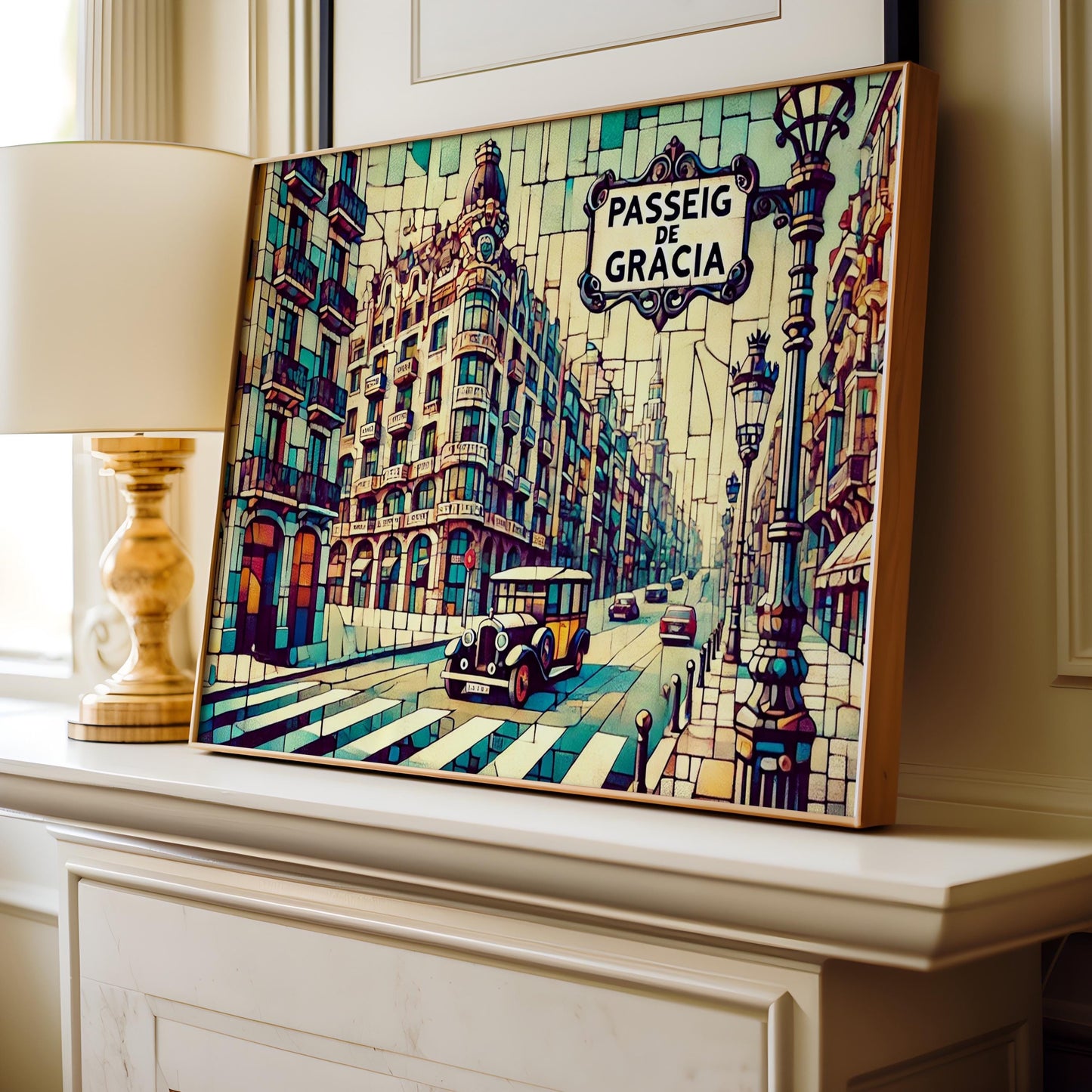 Passeig de Gracia Wall Art Print – Barcelona Travel Poster, Spain Gift, Housewarming Decor, Modern City Illustration, Barcelona Spain Art