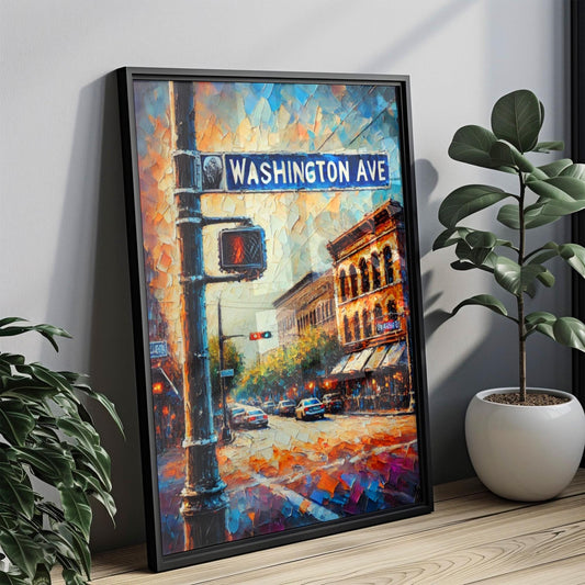 Texas Washington Ave Wall Art – Houston Travel Print, Texas Gift & Housewarming Decor, Unique Texas Artwork Poster