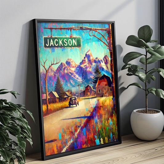 Wyoming Wall Art Jackson Print – Travel Poster USA Souvenir Decor, Housewarming Gift, Rustic Wyoming Art for Home & Office