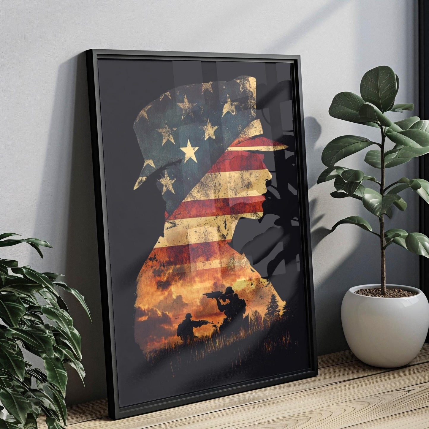 American Silhouette Wall Art | Abstract Patriotic USA Poster | United States Independence Home Decor | Modern American Flag Artwork