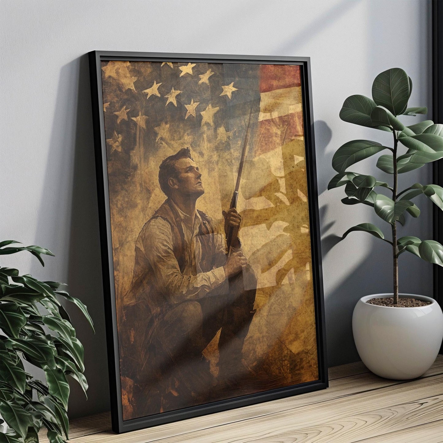 American Home Abstract USA Wall Art | Patriotic United States Poster | Independence Day Decor for Living Room & Office