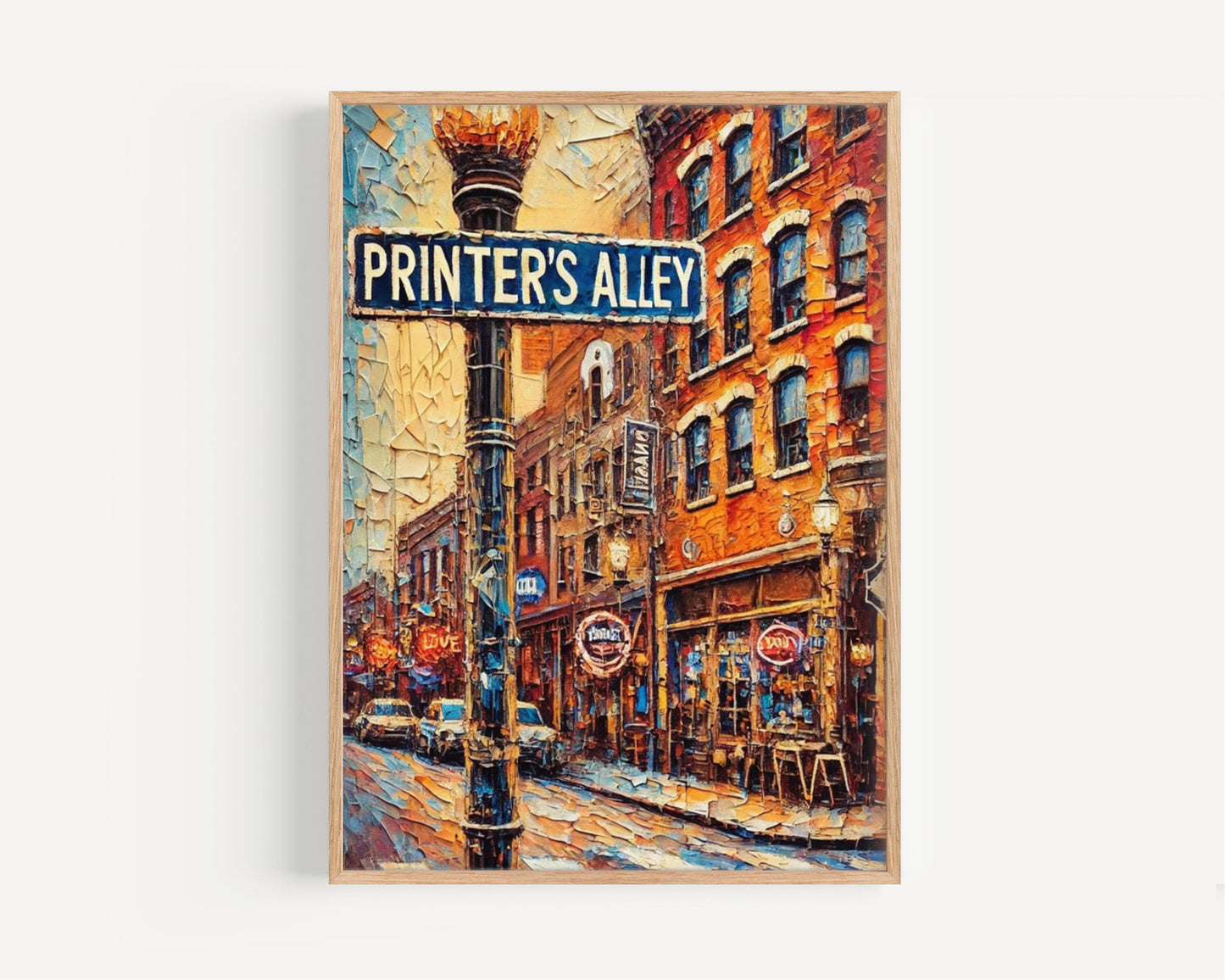 Printer’s Alley Nashville Wall Art | Tennessee Travel Poster | Nashville Decor | Music City Gift | Vibrant Cityscape Print