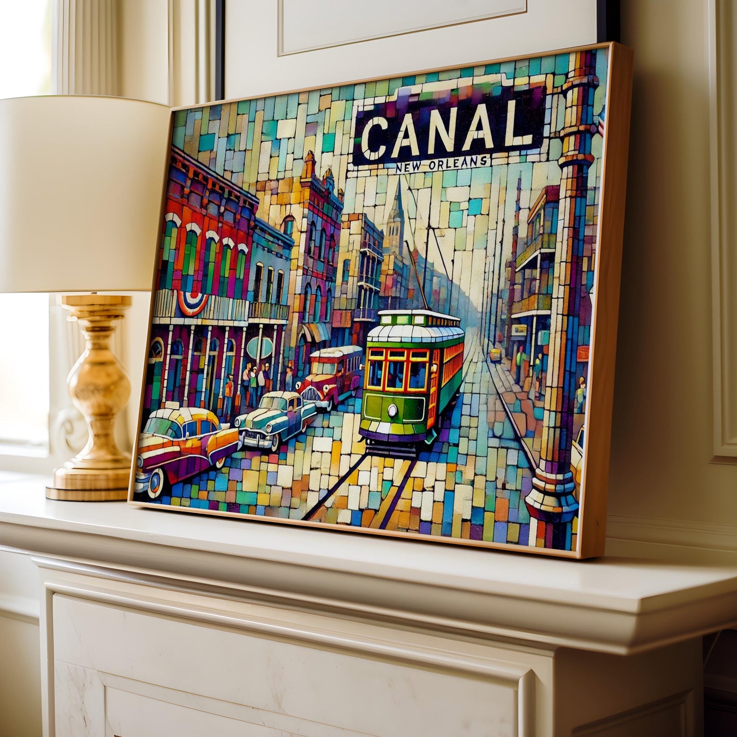 Canal St Wall Art Cubism Print - Louisiana & New Orleans Travel Poster, Housewarming Gift, Modern Canal Street Décor
