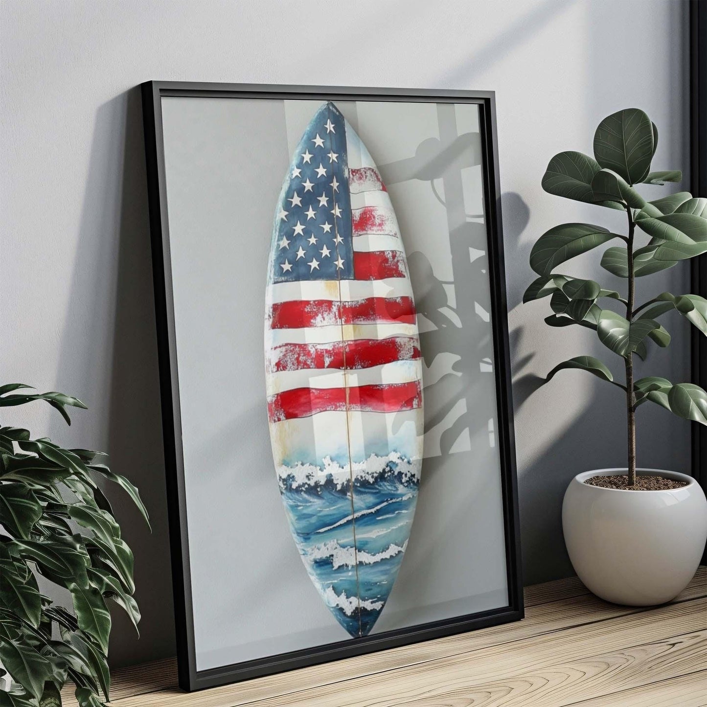 Surfing Artwork | USA Wall Art for Beach House Decor | Patriotic Summer Poster | United States Coastal Home Art