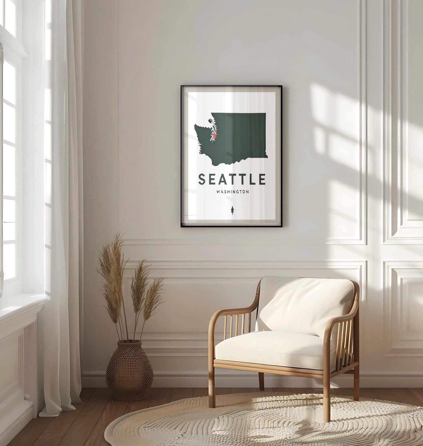 Seattle Wall Art Print - Washington Travel Decor, Housewarming & College Gift, Modern Home Accent, WA Map Illustration
