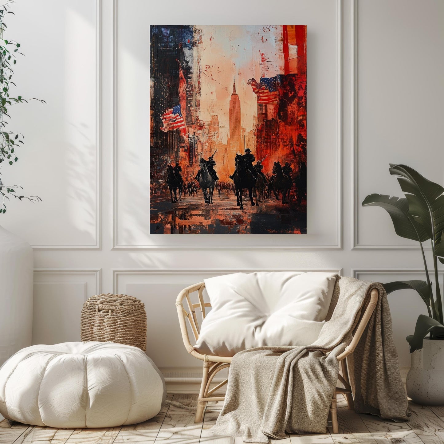 USA Wall Art Abstract Patriotic City Poster | American Independence Home Decor | United States Flag Artwork for Living Room