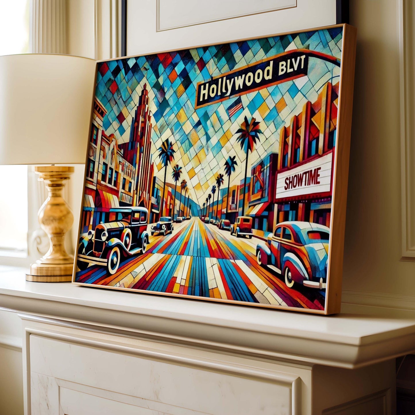 Hollywood Boulevard Wall Art - Cubism Print of Los Angeles Travel Poster, Modern Hollywood Decor, Housewarming Gift
