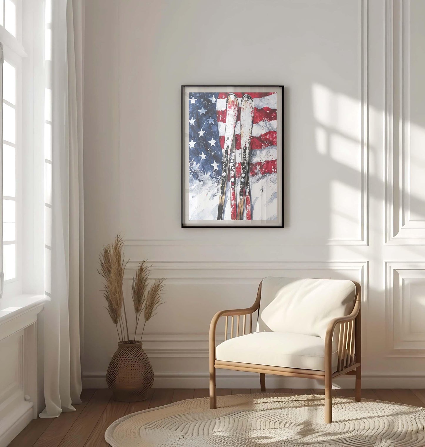 USA Wall Art Skiing Poster Patriotic American Independence Home Decor Winter Sports Print