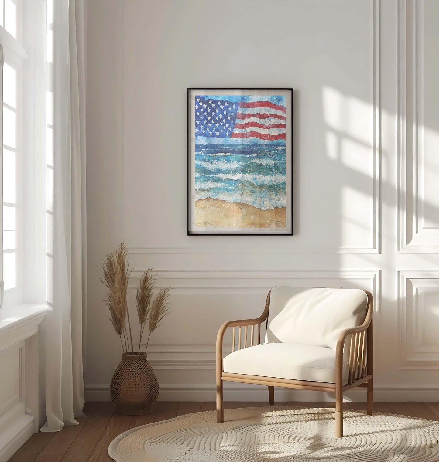 USA Beach Wall Art Poster, Patriotic Summer Home Decor, United States Coastal Print for Beach House, USA Art Gift