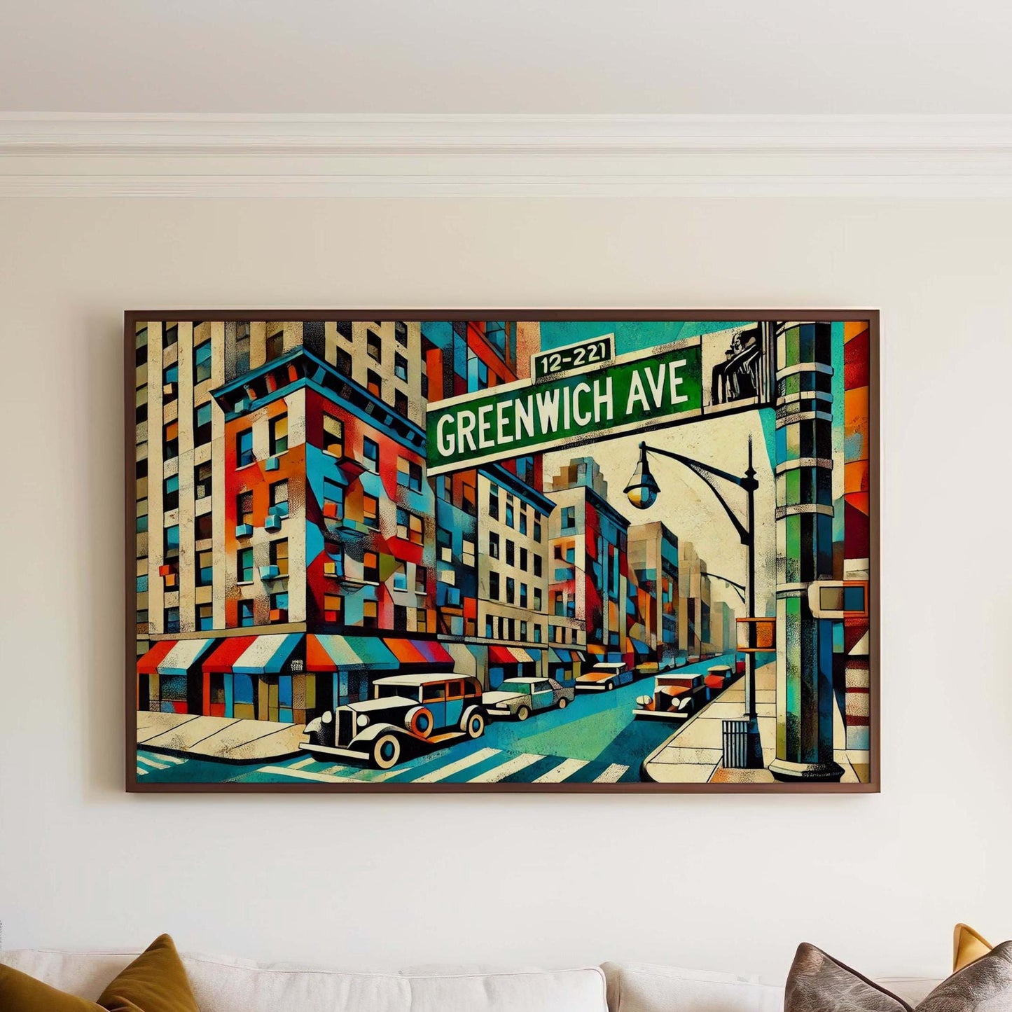 Greenwich Cubism Wall Art Print – Greenwich Avenue Travel Poster, Connecticut Gift & Souvenir Modern Decor