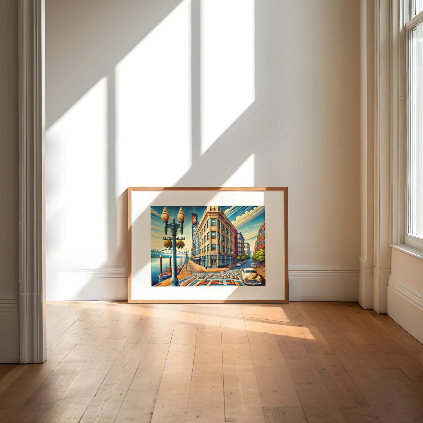 Portland Cubism Wall Art Print – Modern Oregon Travel Poster, Front St Cityscape, Housewarming Gift & Souvenir Decor
