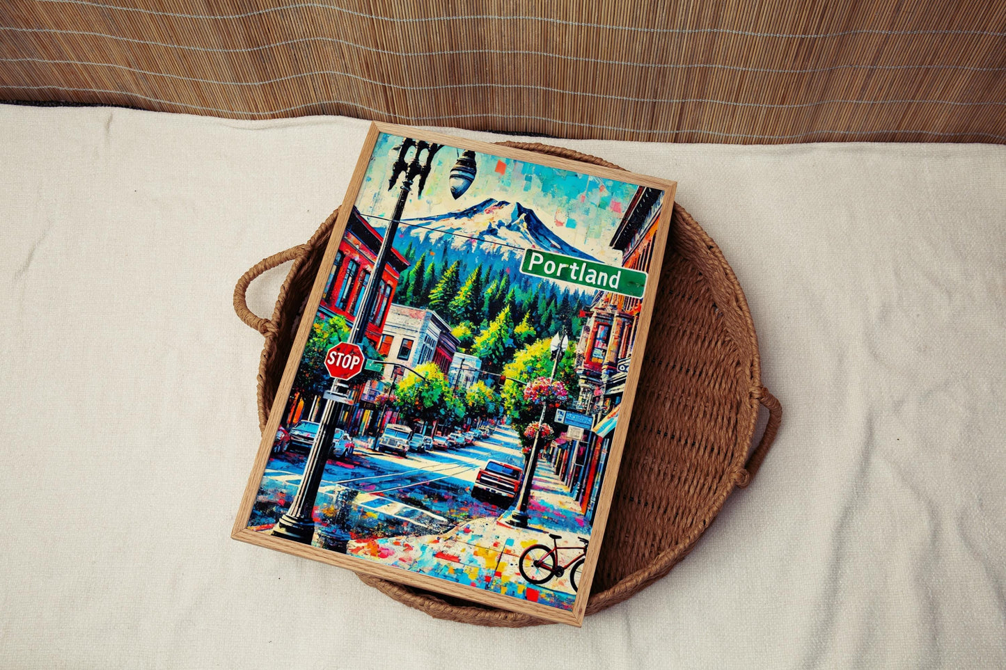 Gift Portland Wall Art Print - Oregon Travel Poster, USA Gift Artwork, Housewarming & Home Decor, Modern City Skyline Illustration