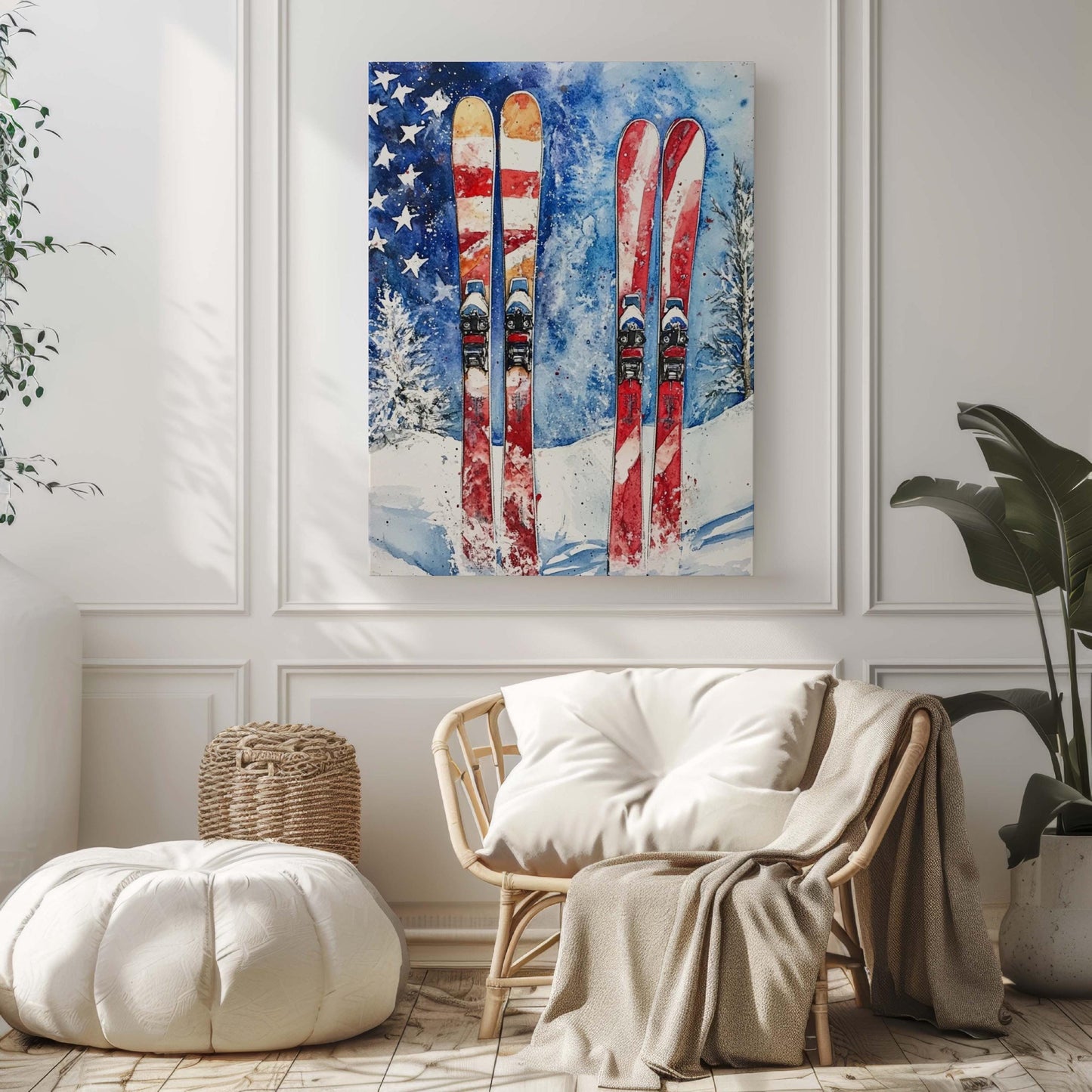 Skiing Artwork USA Poster | Patriotic Wall Art for Home Decor | American Independence Winter Wall Decor United States Print