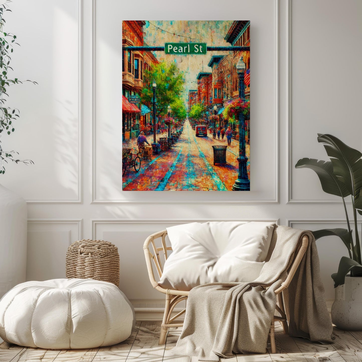 Boulder Pearl St Wall Art Print - Colorado Travel Poster & Housewarming Gift, Boulder Art Decor, Pearl Street Cityscape Illustration
