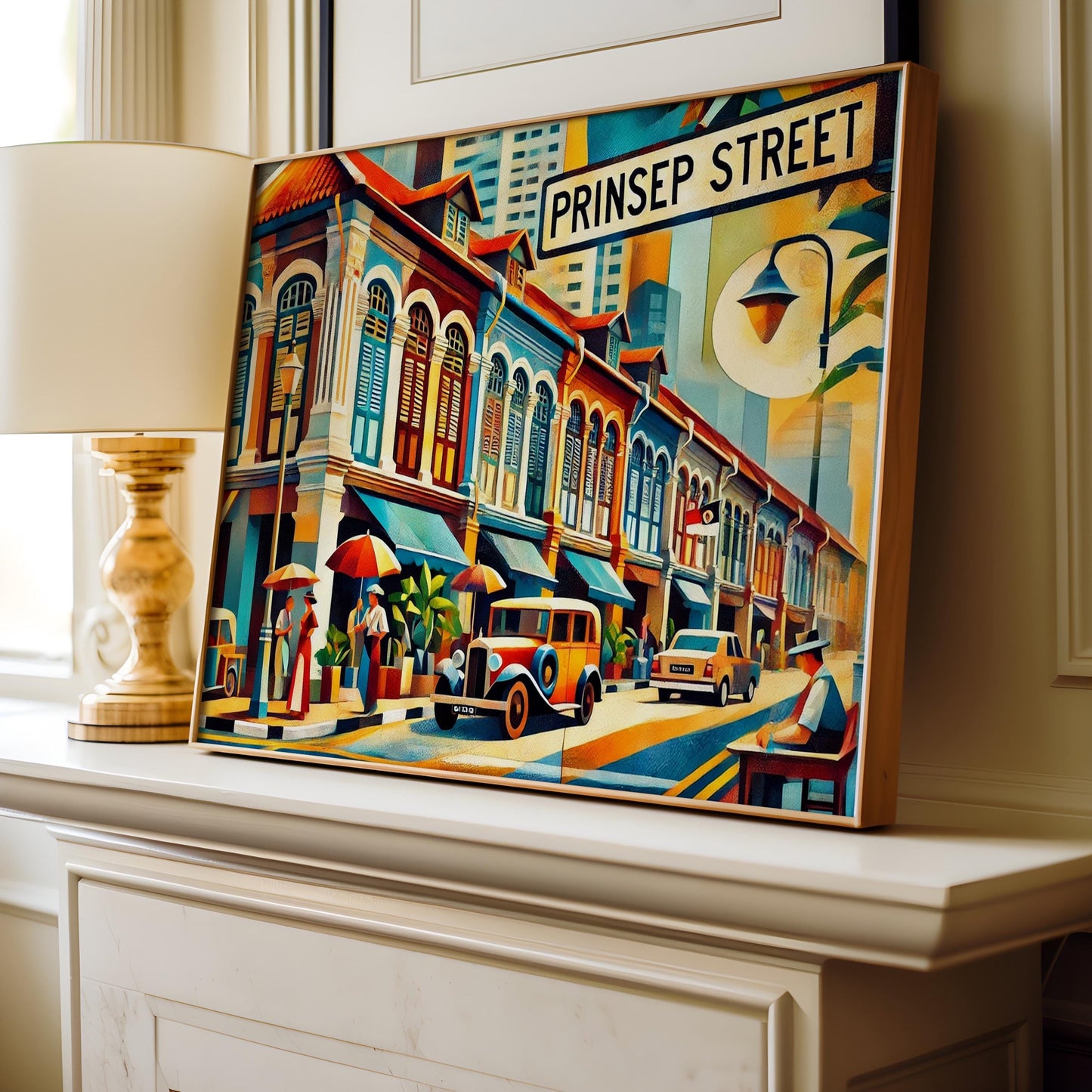 Prinsep Street Print - Singapore Travel Poster, Wall Art Souvenir, Housewarming Gift, Modern Cityscape Illustration