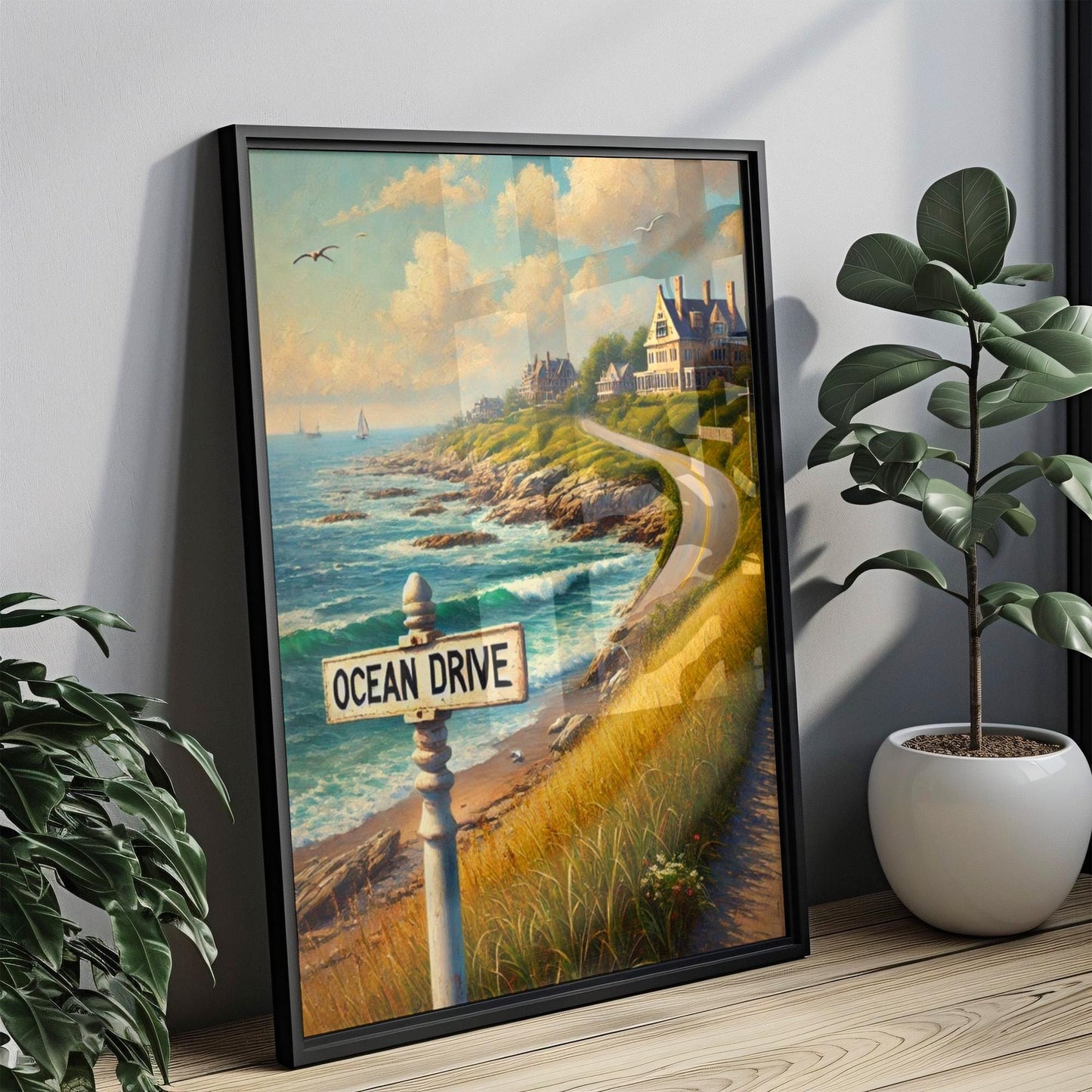 Rhode Island Art Ocean Drive Wall Art Print, American Travel Poster, Ocean Decor, Housewarming Gift, Coastal Wall Decor, USA Gift