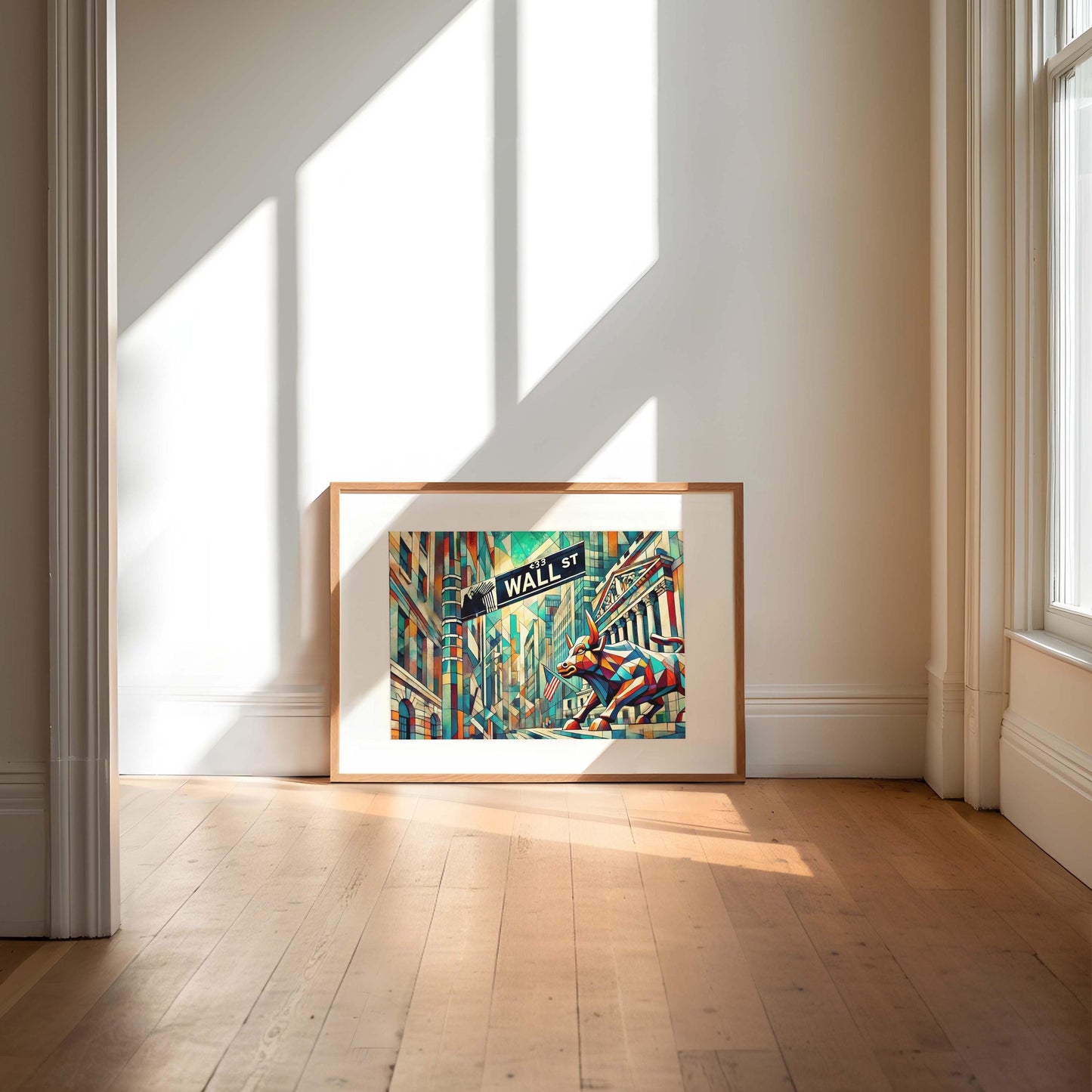 Wall Street Wall Art Cubism Print - Manhattan Financial District Travel Poster, Modern Housewarming Gift, Urban Office Decor