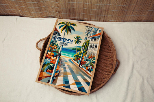 Samoa Beach Rd Wall Art – Tropical Travel Print, Samoan Gift Oceania Poster, Beach Souvenir & Housewarming Decor