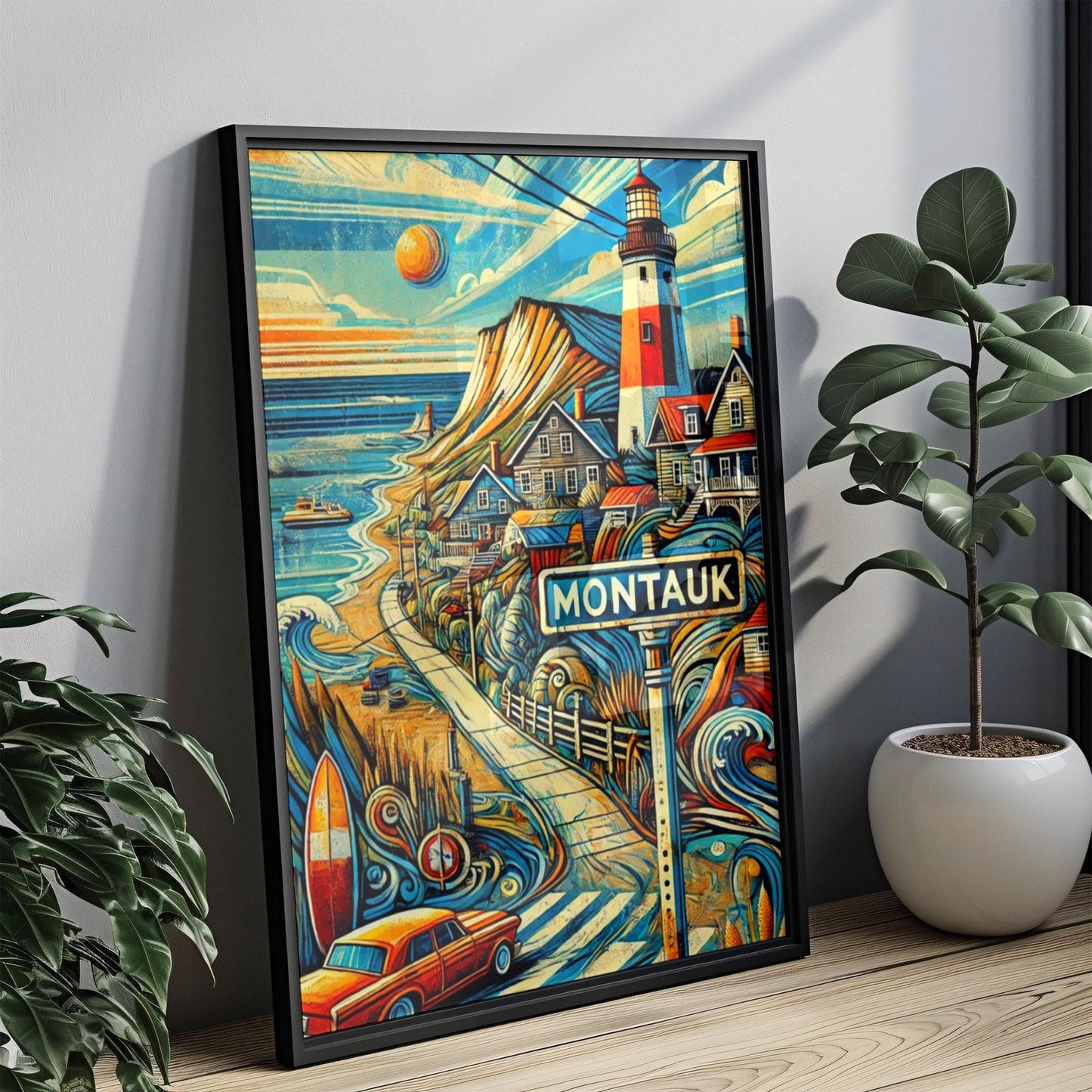 New York Montauk Wall Art Print, Travel Poster, USA Souvenir Gift, New York Art, Housewarming Decor, Montauk Travel Print