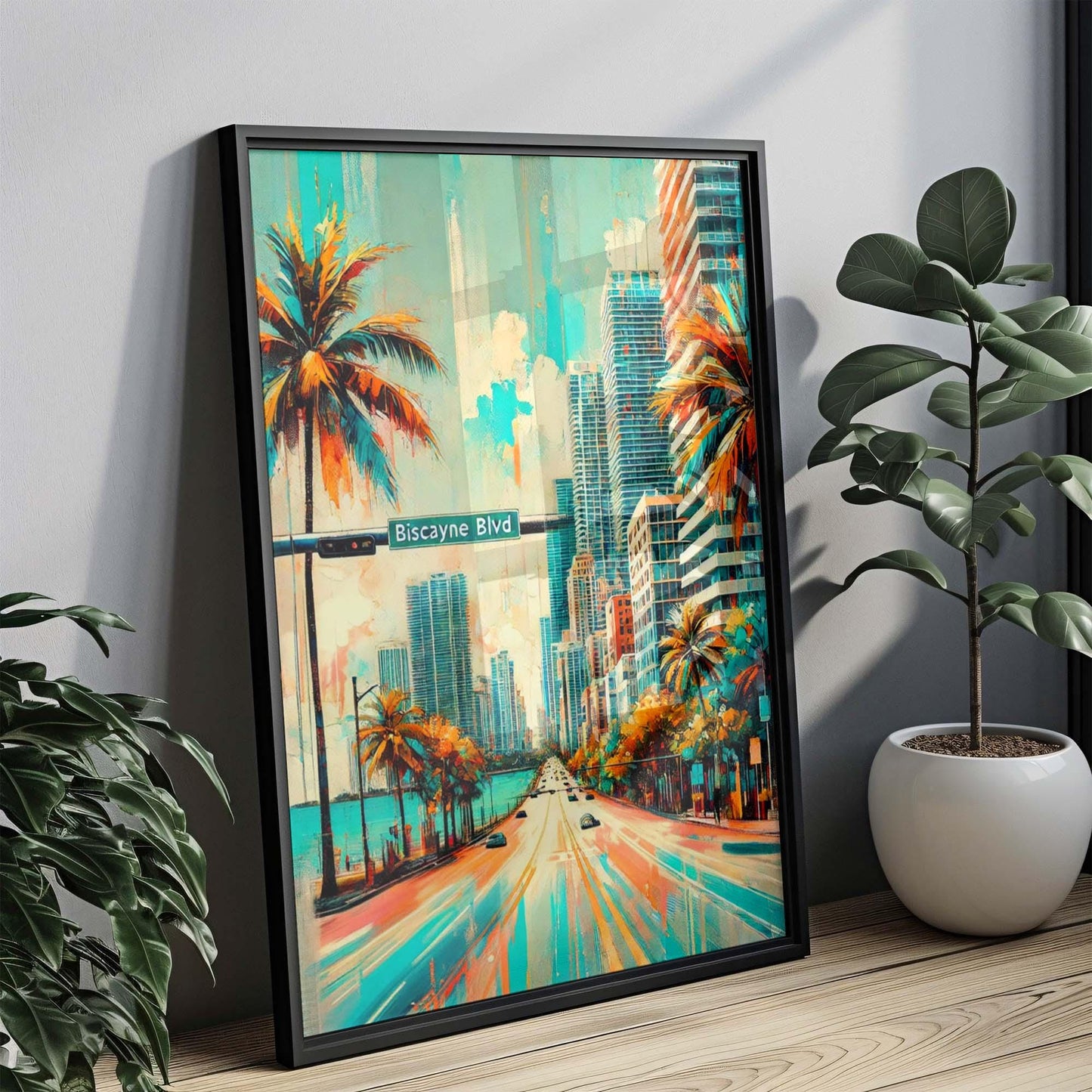 Biscayne Boulevard Wall Art Miami Print Florida Travel Poster Biscayne Blvd Art Housewarming Gift FL Decor