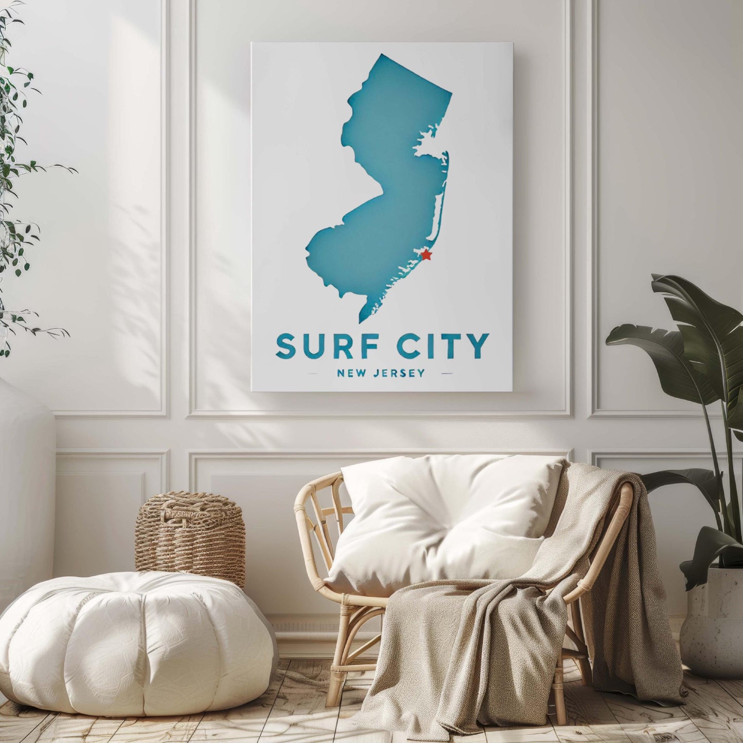 Surf City Print New Jersey Wall Art Beach Decor Travel Gift Coastal Home Decor NJ Surfing Poster