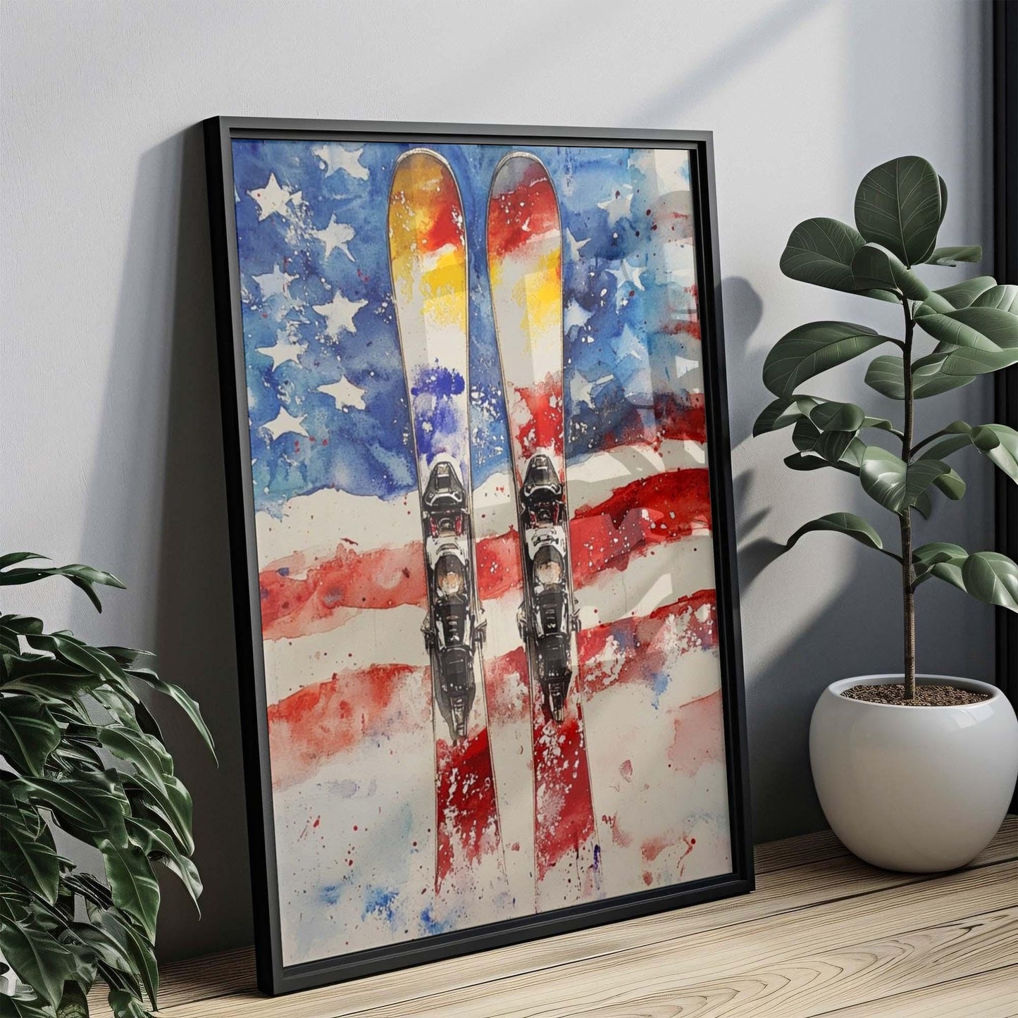 Skiing Artwork USA Wall Art Patriotic Winter Decor American Independence Poster United States Home Decor