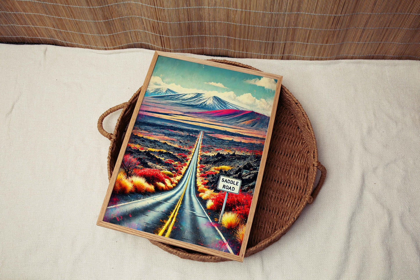 Saddle Road Print - Big Island Hawaii Wall Art, Hilo Travel Poster, Hawaii Gift, Housewarming Decor, Tropical Landscape Illustration
