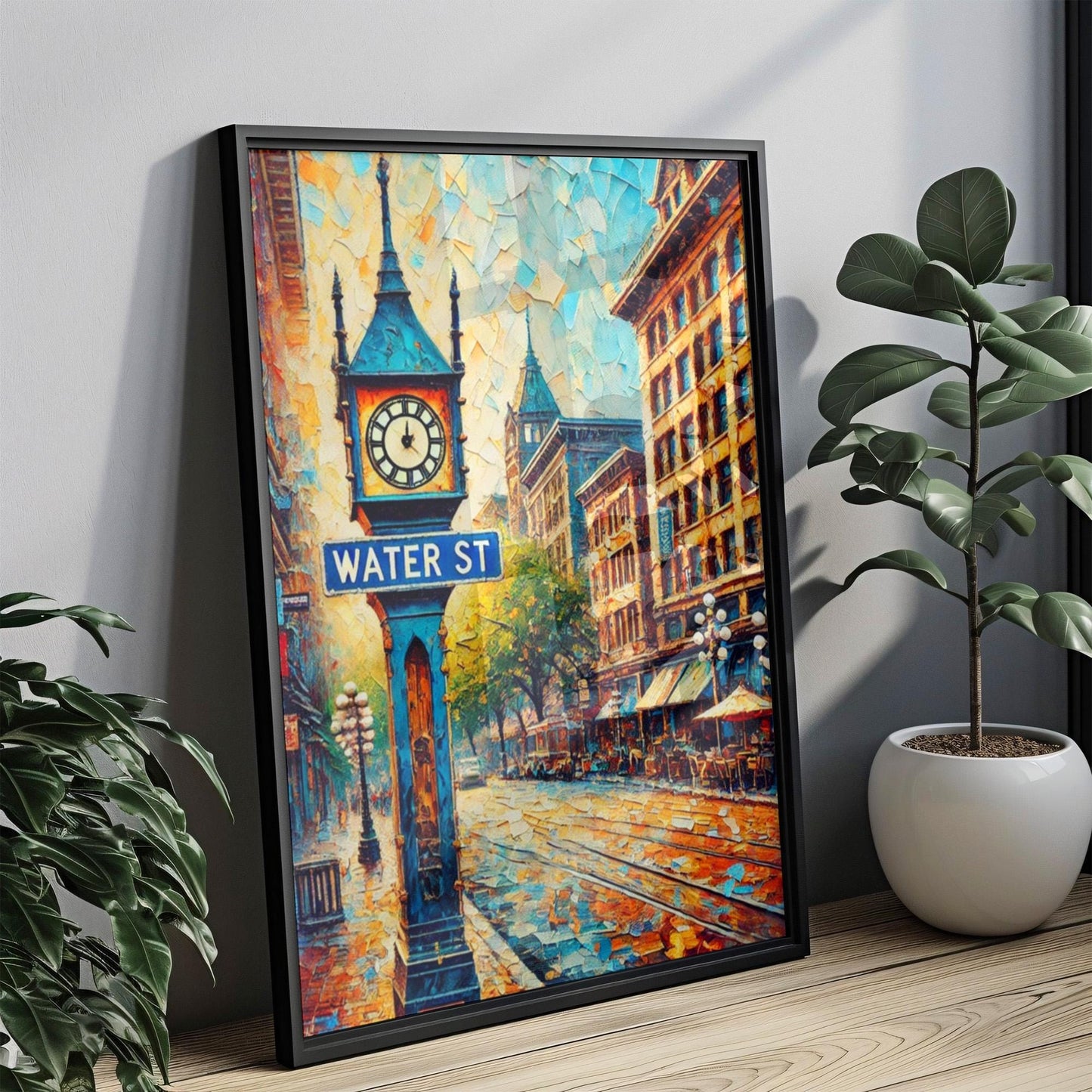 Canadian Water St Wall Art Print – Vancouver Travel Poster, Housewarming Gift & Souvenir, Canadian Cityscape Decor