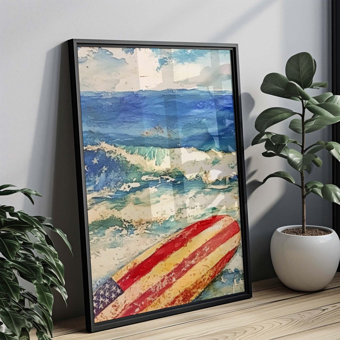 Surfing Artwork USA Wall Art Patriotic Beach House Decor Summer Poster United States Coastal Home Decoration