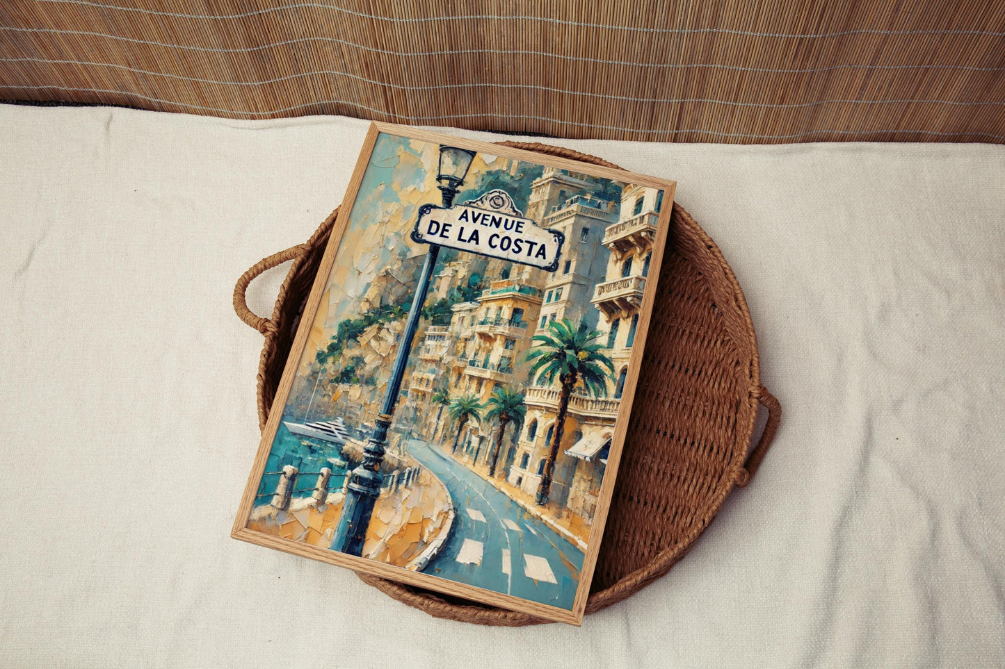 Avenue de la Costa Wall Art Monaco Print, European Travel Poster, Mediterranean Scene, French Riviera Gift, Street Sign Artwork