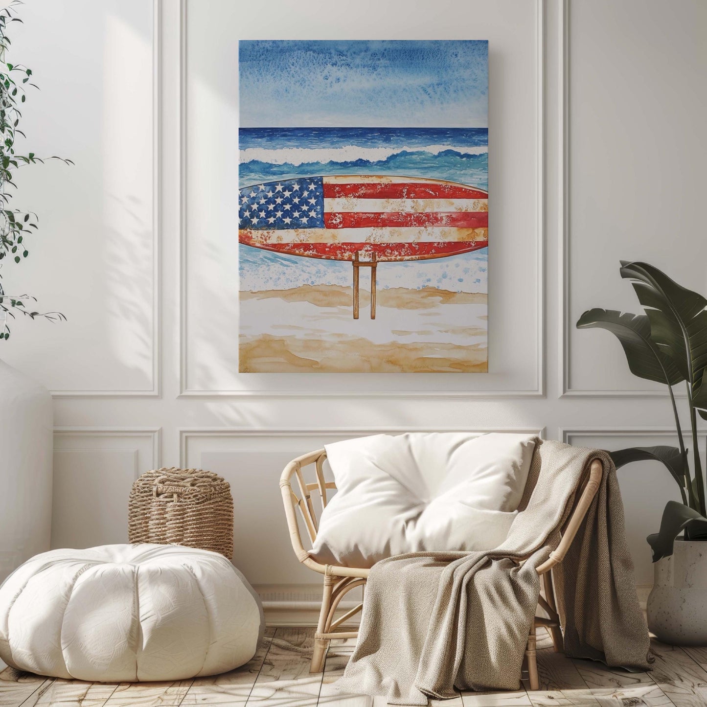 Surfing Artwork USA Wall Art Patriotic Beach House Decor Summer United States Poster Coastal Home Decoration