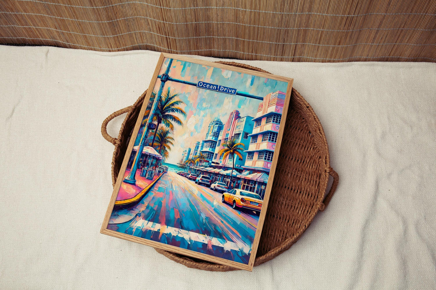 Miami Beach Ocean Dr Wall Art, Vibrant Florida Travel Poster, Coastal Decor, Beach Housewarming Gift, Florida Art Print