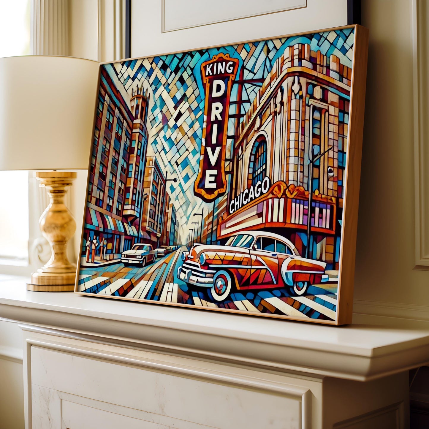 King Drive Wall Art Cubism Print – Chicago Travel Poster, Illinois Gift, Modern & Office Decor, Housewarming Present, Unique Chicago Artwork