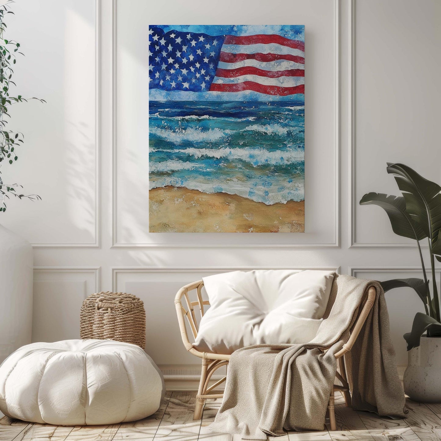 USA Beach Wall Art Poster, Patriotic Summer Home Decor, United States Coastal Print for Beach House, USA Art Gift