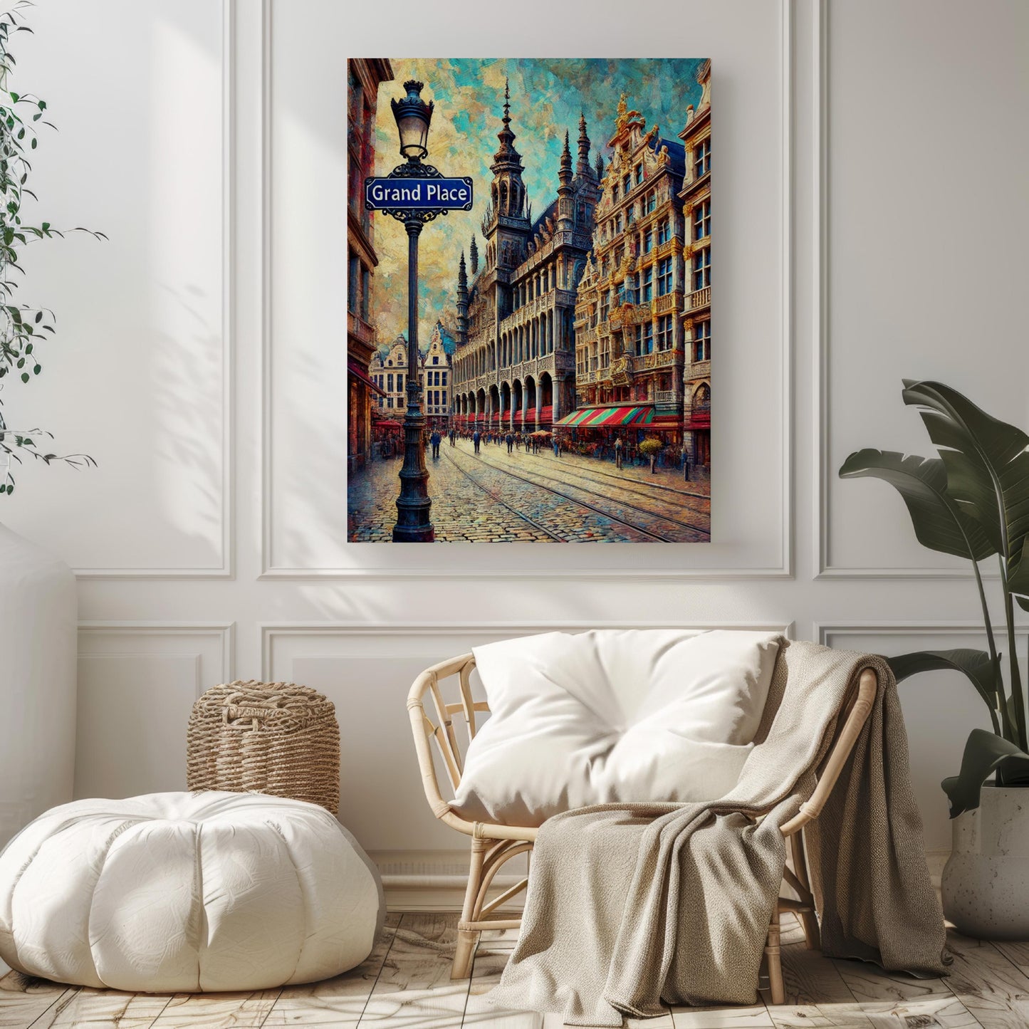 Grand Place Wall Art Print - Brussels Travel Poster, Belgium Gift, Housewarming Decor, European Cityscape Illustration