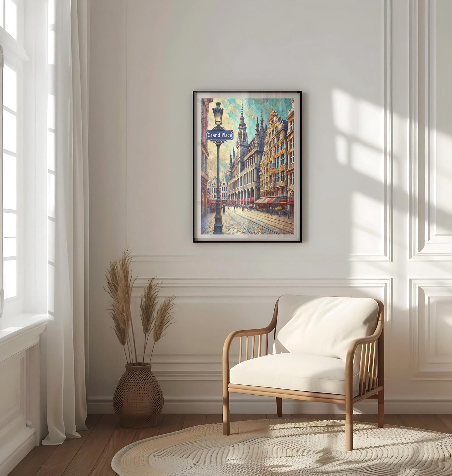 Grand Place Wall Art Print - Brussels Travel Poster, Belgium Gift, Housewarming Decor, European Cityscape Illustration