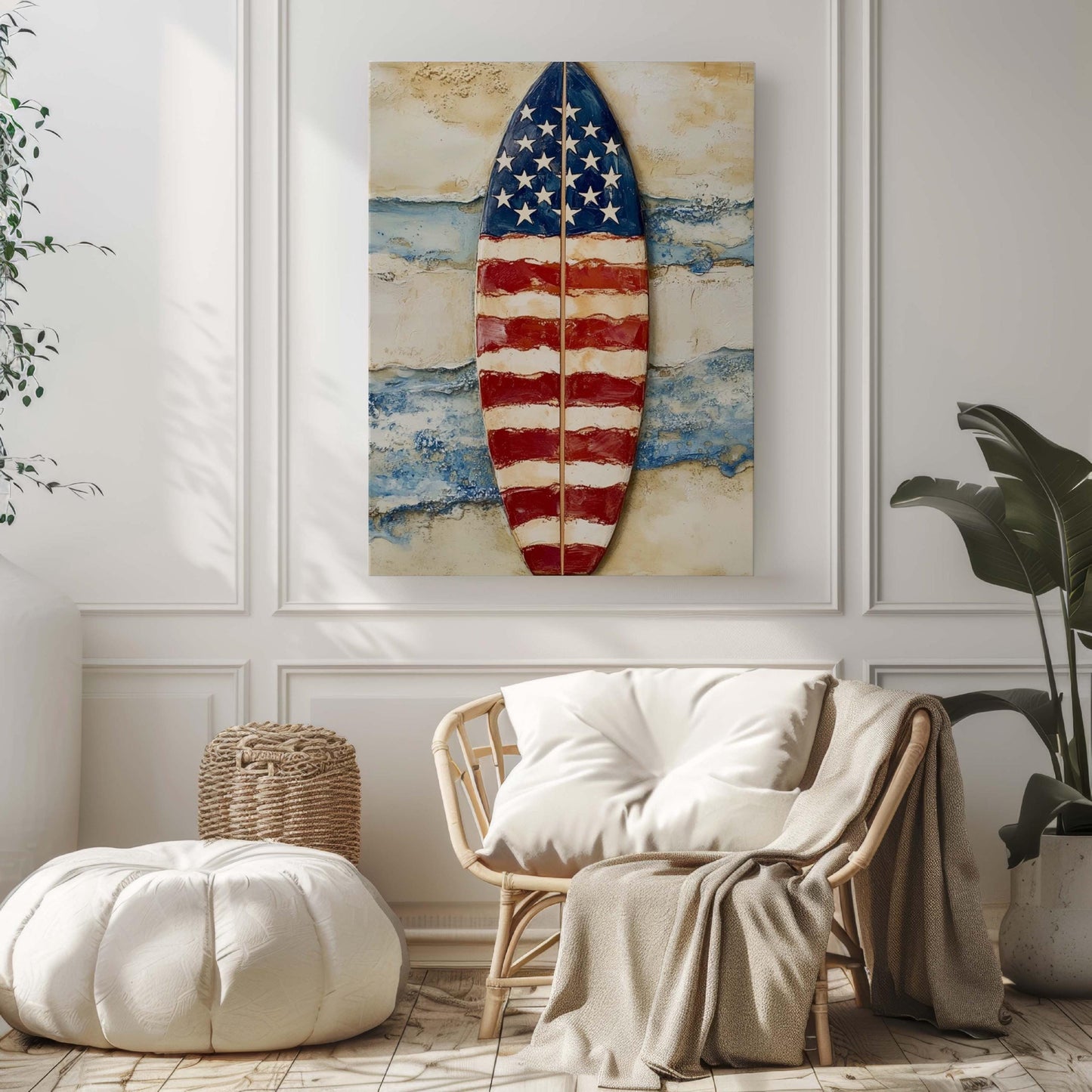 Surfing Artwork USA Wall Art Patriotic Beach House Decor Summer United States Poster Home Decoration