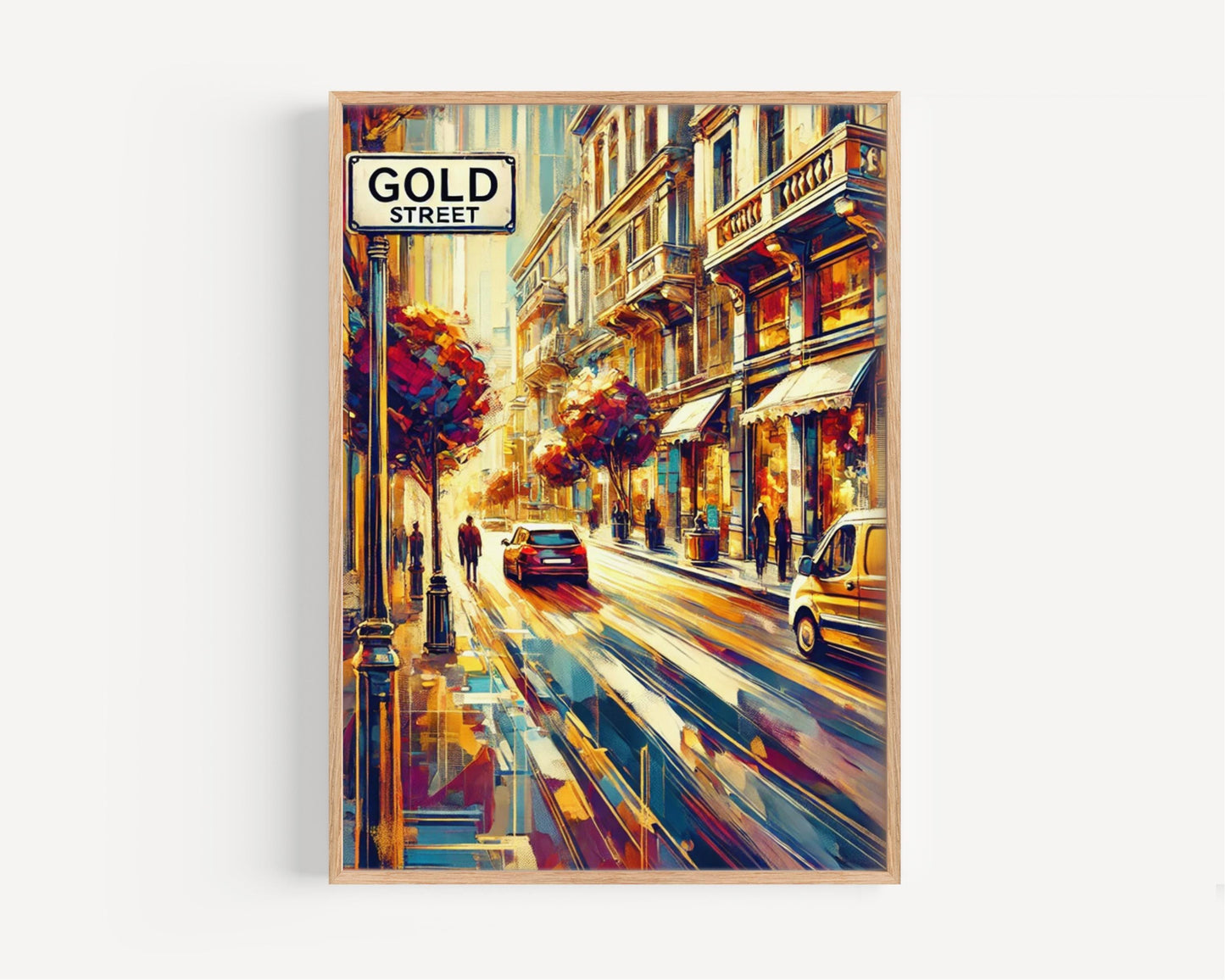 Greece Gold St Wall Art - Santorini Street Print Travel Poster, Greek Artwork & Housewarming Gift