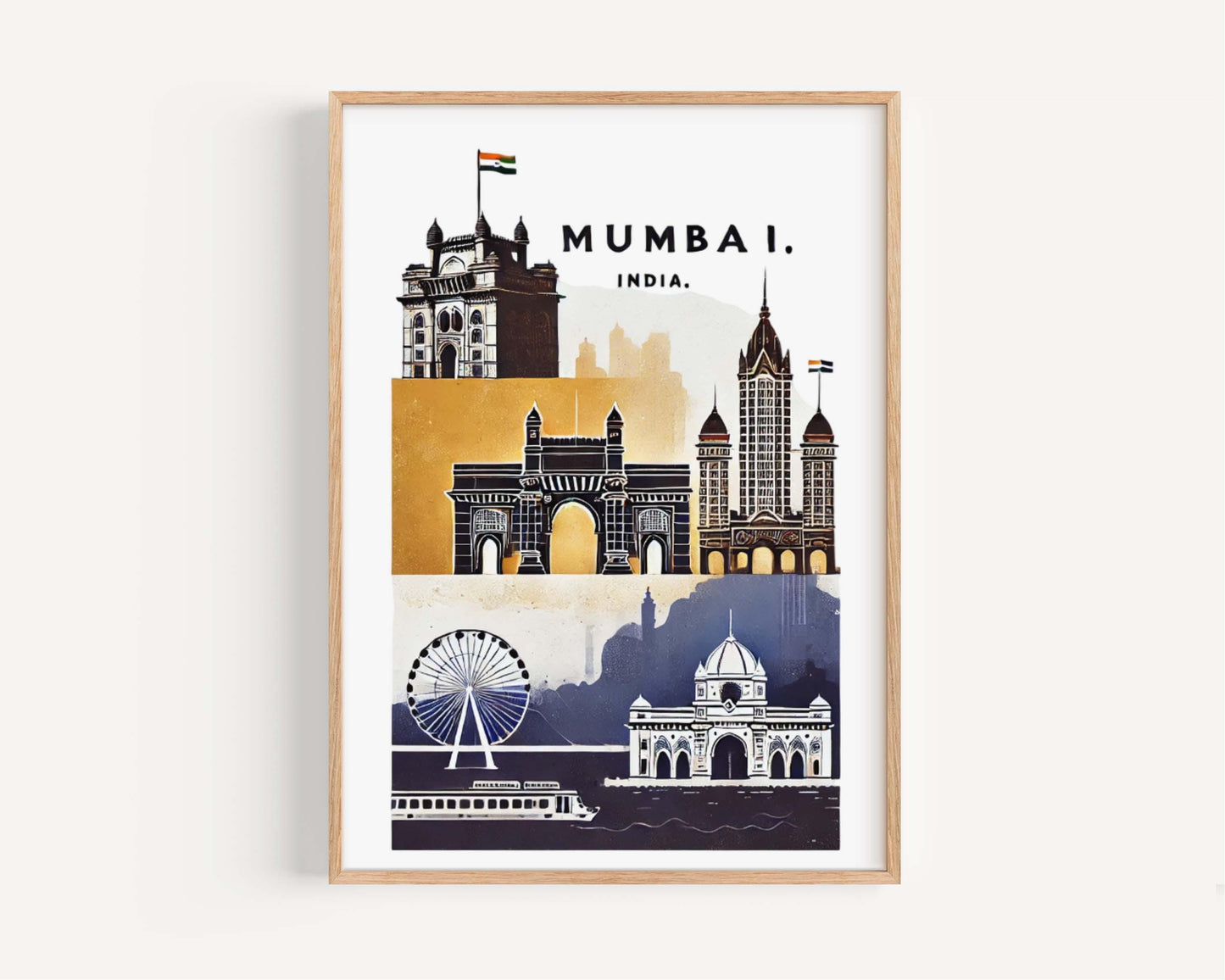 Mumbai Print Wall Art - India Travel Decor, Mumbai Cityscape, Indian Gift, Housewarming & College Room Poster