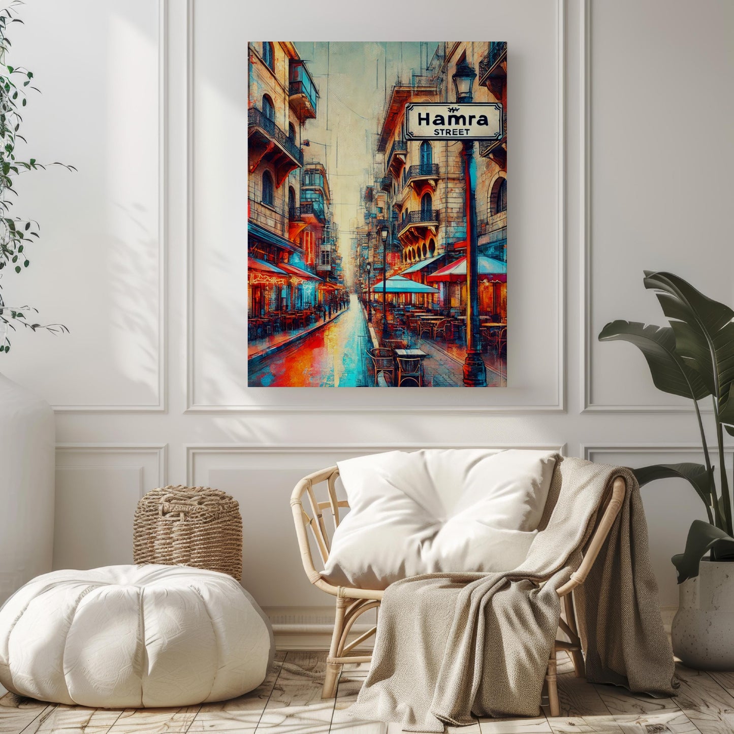 Hamra Street Wall Art Print - Beirut Lebanon Travel Poster, Lebanon Gift & Housewarming Decor, Modern Cityscape Illustration