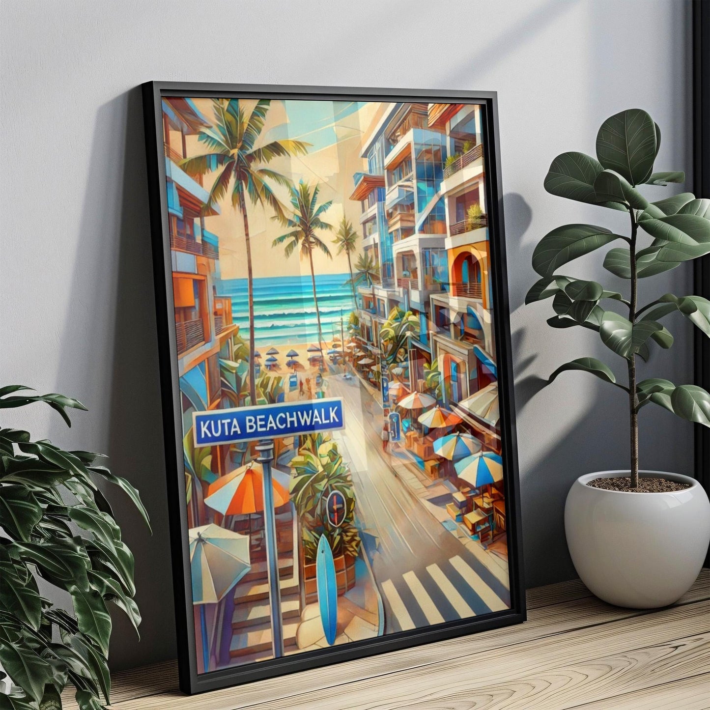 Bali Kuta Beachtown Wall Art Print β Travel Poster, Indonesia Souvenir, Housewarming Gift, Bali Decor, Tropical Beach Illustration
