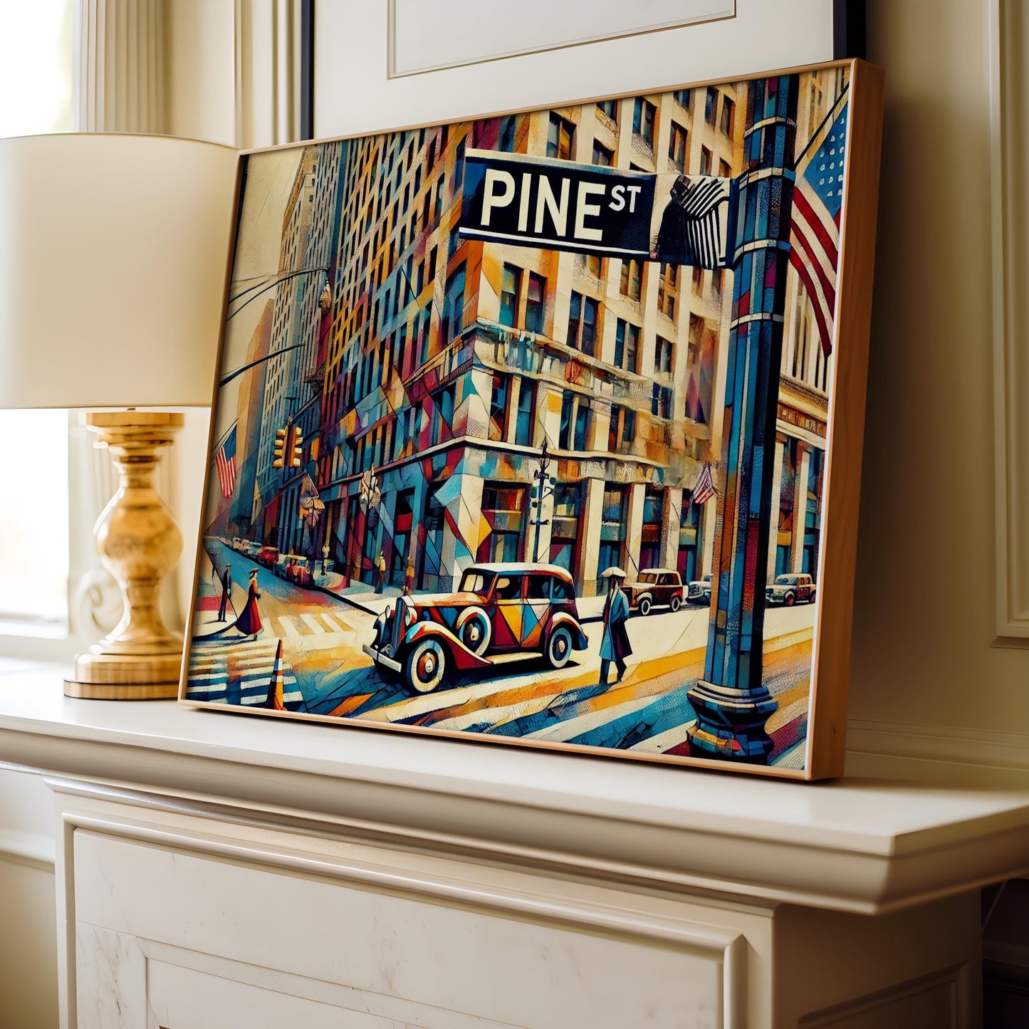 Pine Street Wall Art Print, Cubism Manhattan Travel Poster, Financial District Gift, Modern Housewarming Decor