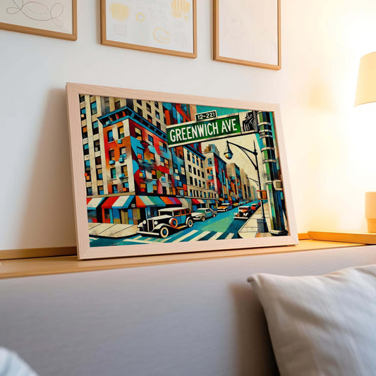 Greenwich Cubism Wall Art Print – Greenwich Avenue Travel Poster, Connecticut Gift & Souvenir Modern Decor