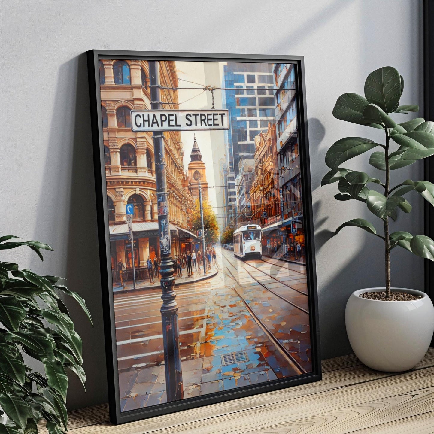 Melbourne Chapel St Wall Art Print – Travel Poster & Australia Gift, Housewarming Decor, Modern Australian Cityscape Illustration