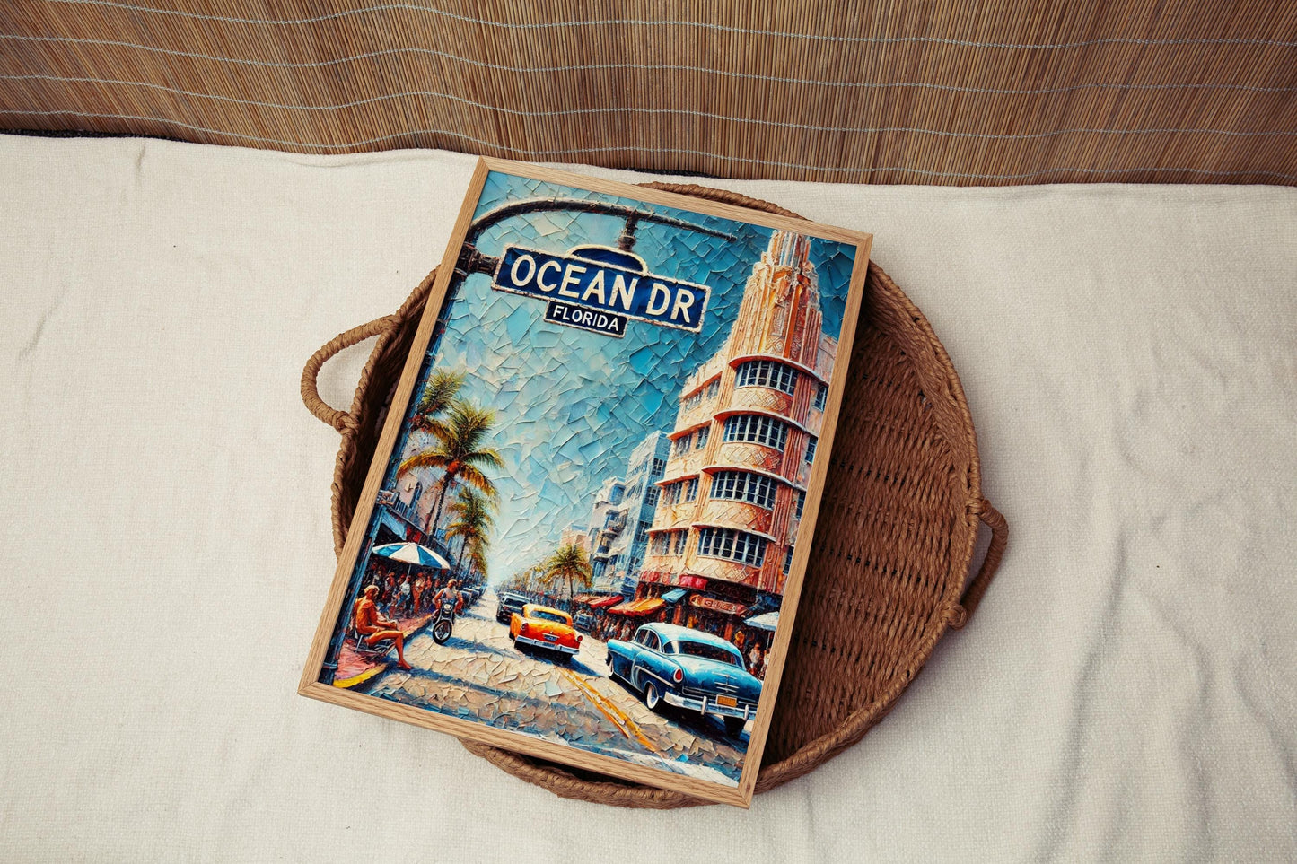Florida Ocean Drive Wall Art Print – Miami Travel Poster, Coastal Home Decor, Florida Gift & Housewarming Artwork